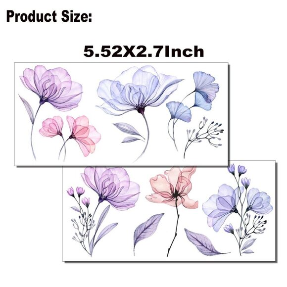 16 Sheets X-Ray Flower Temporary Tattoos for Women, Xray Watercolor Rose Lily Fl - Picture 6 of 7